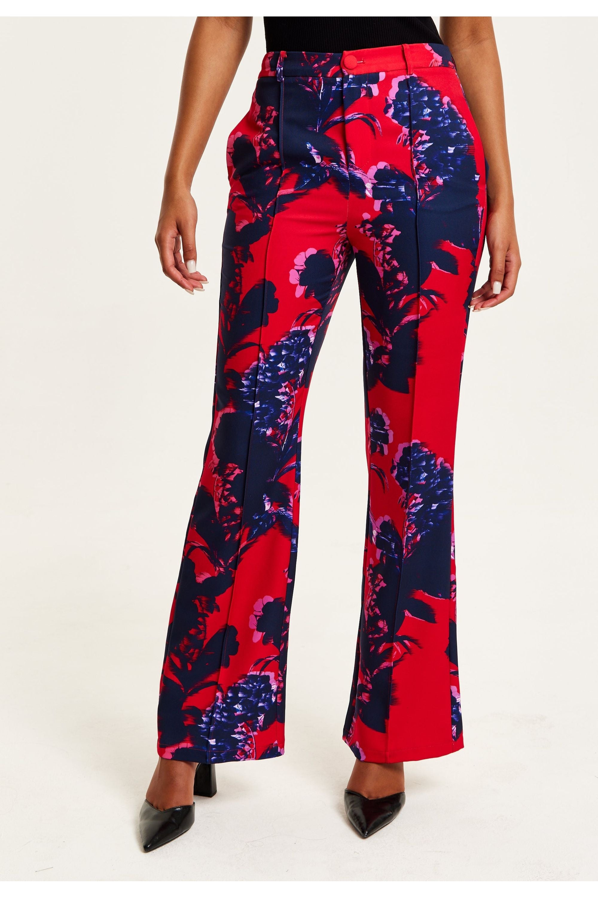 Floral Print Tailored Red Trousers H21-LIQ23AW010