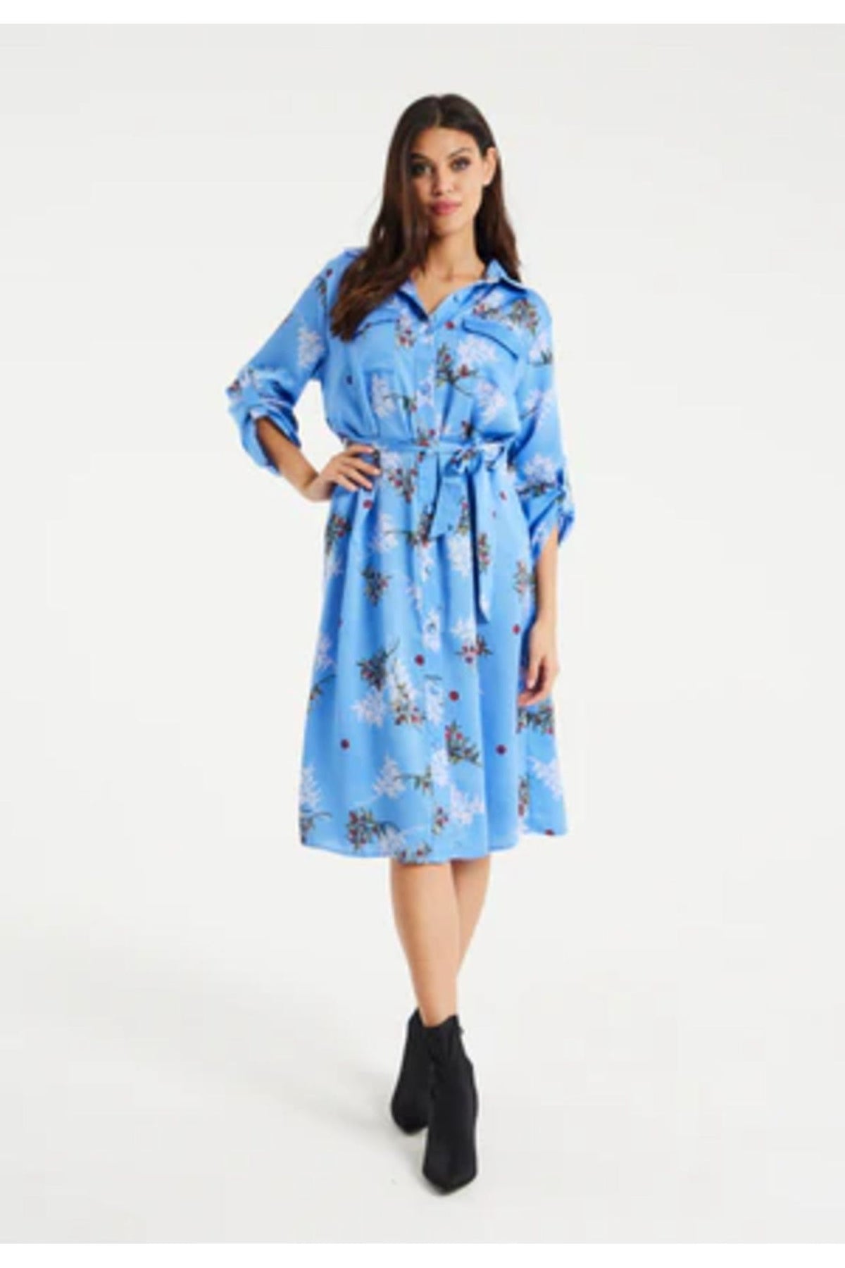 Floral Print Shirt Dress In Light Blue B12-EH1843GAP-3