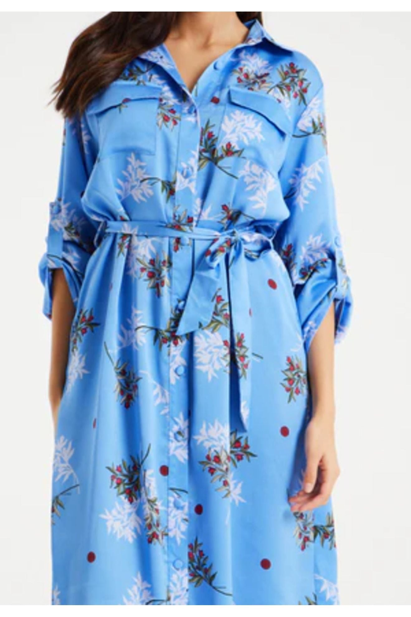 Floral Print Shirt Dress In Light Blue B12-EH1843GAP-3