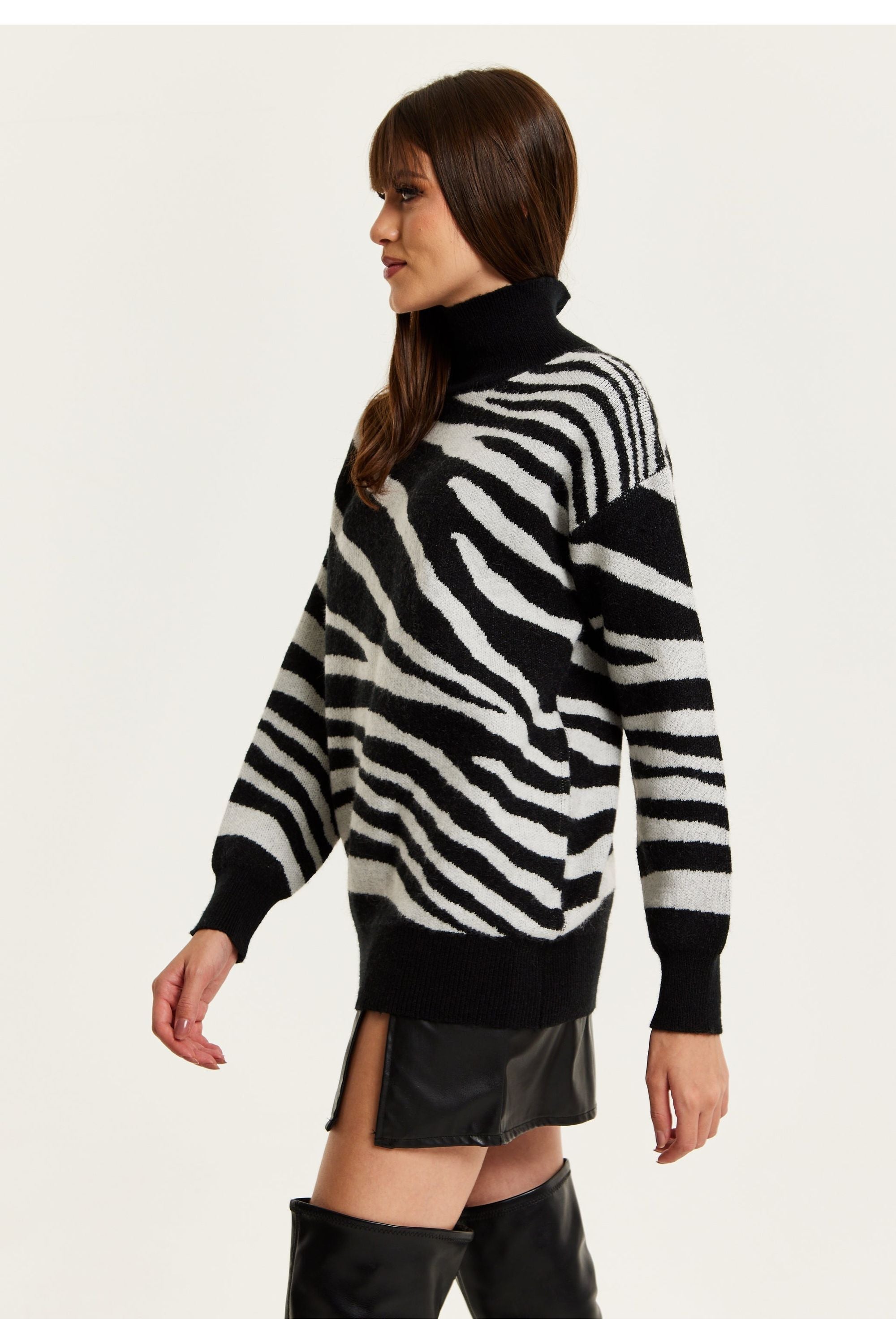 Mono Zebra High Neck Jumper C15-LIQ23AW008BL