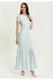 Liquorish Light Blue Lace Maxi Dress With Open Back Detail