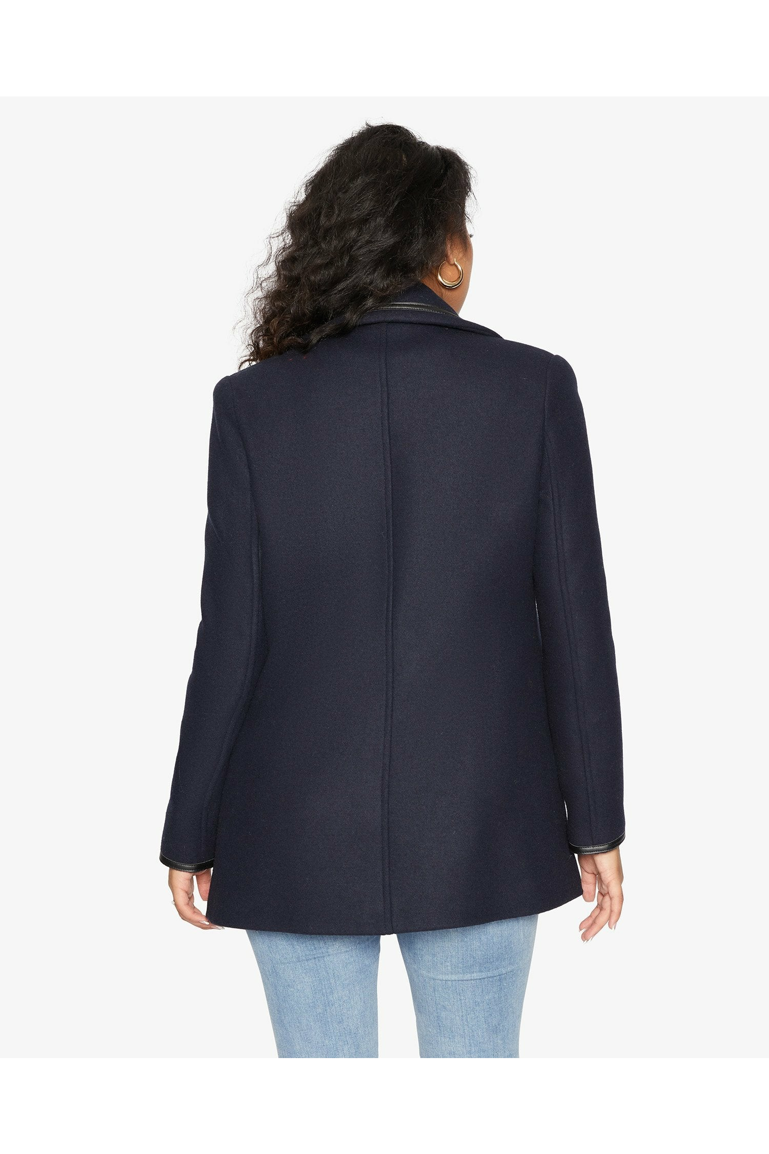 De La Creme Womens Wool Blend Contrast Trim Coat De La Creme