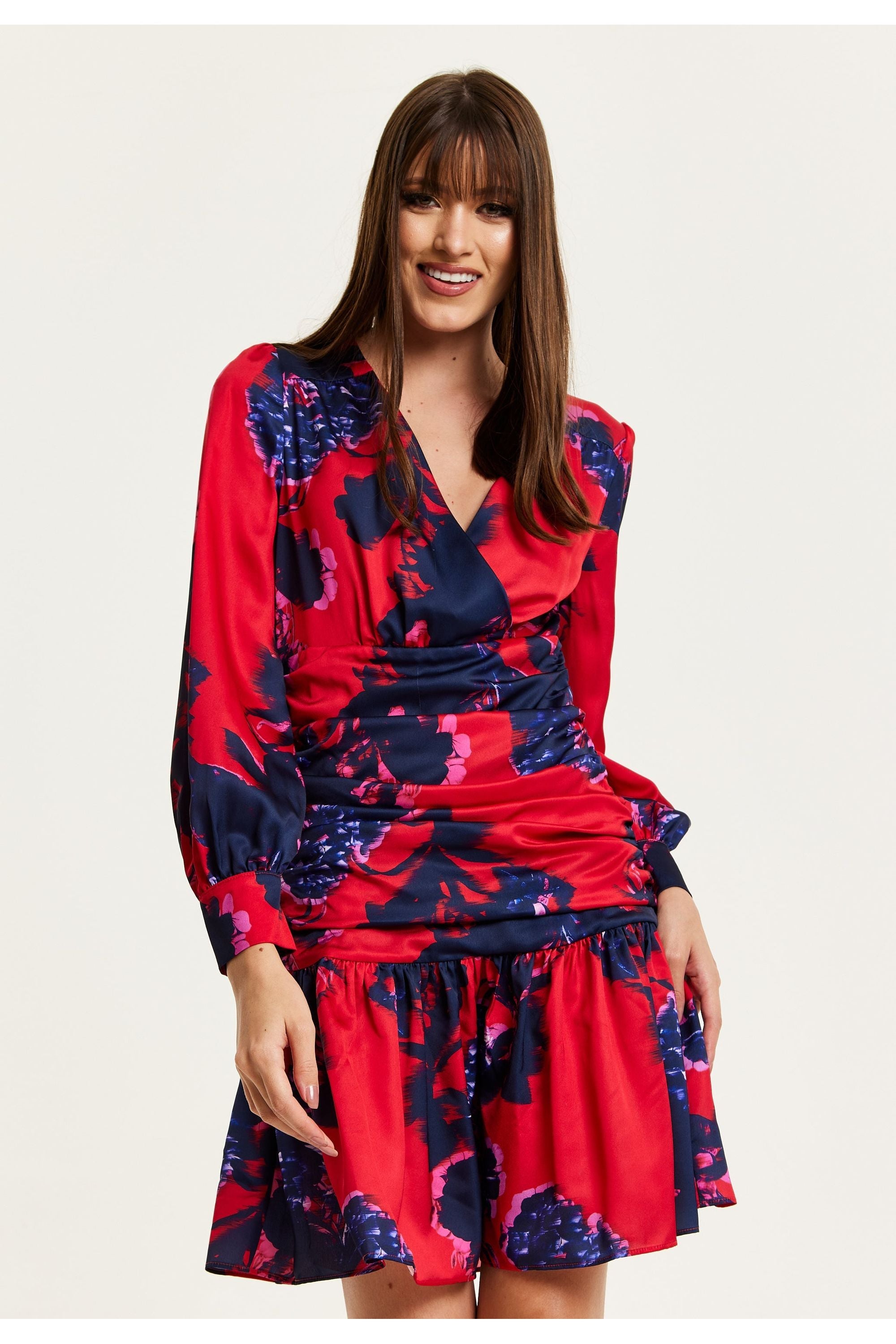 Floral Print Red Mini Dress With Long Sleeves G21-LIQ23AW011