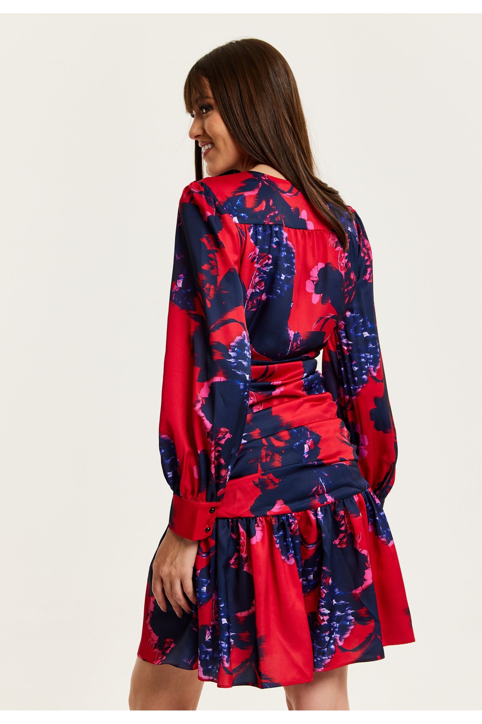 Floral Print Red Mini Dress With Long Sleeves G21-LIQ23AW011