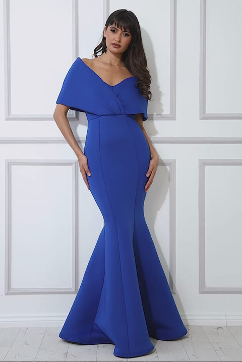 Goddiva Off The Shoulder Scuba Foam Maxi - Royal Blue