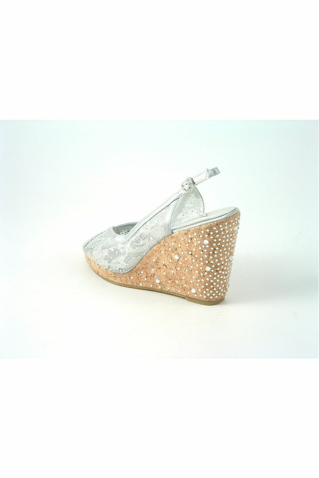 Satin Peep Toe Diamante Wedge Sandal - Silver Occasions34142