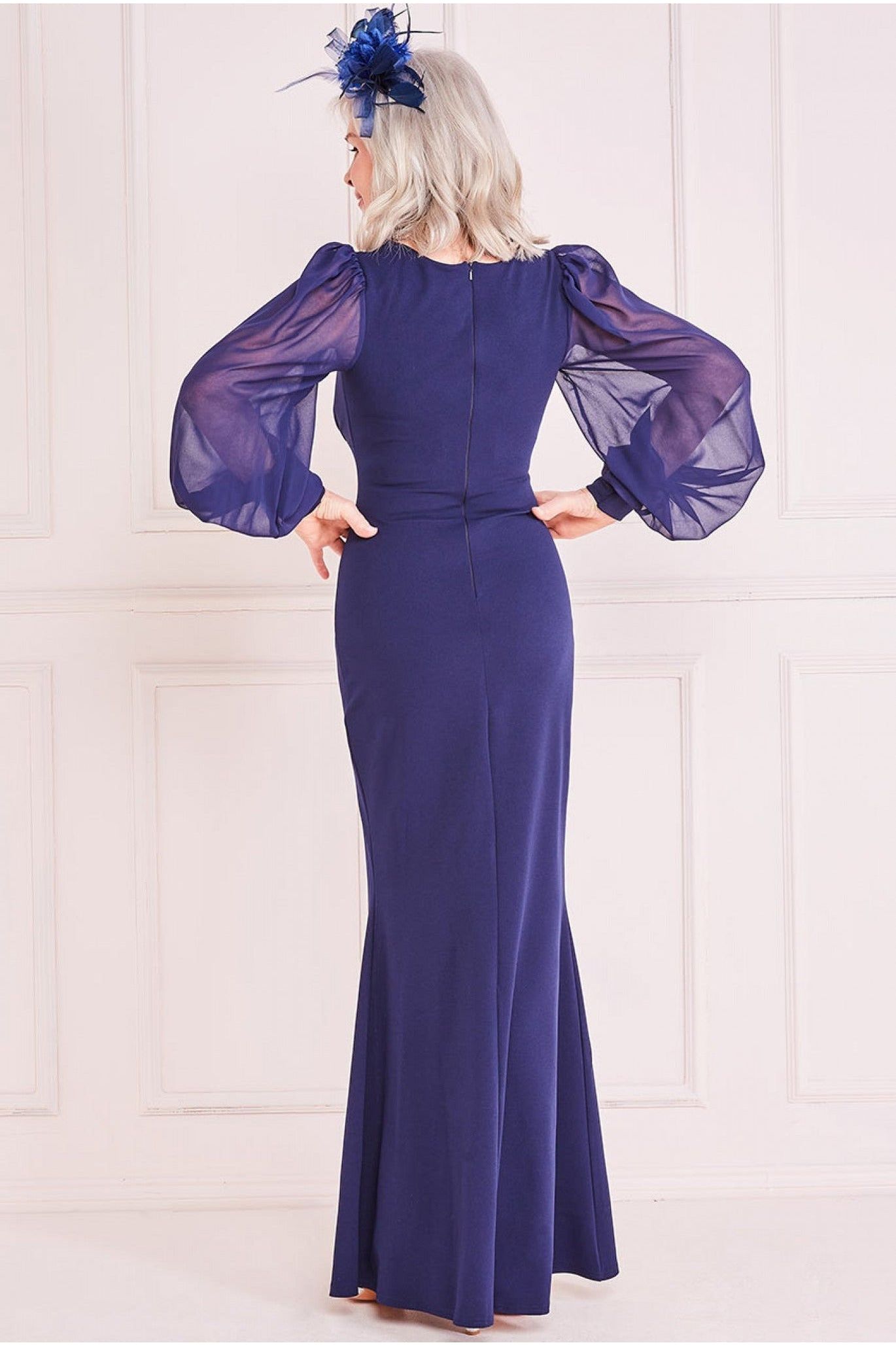 Chiffon & Scuba Thigh Split Maxi - Navy DR3431M