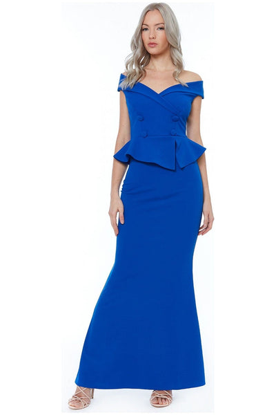 Vividblue - Bardot Crossover Maxi Dress - Vividblue by Goddiva