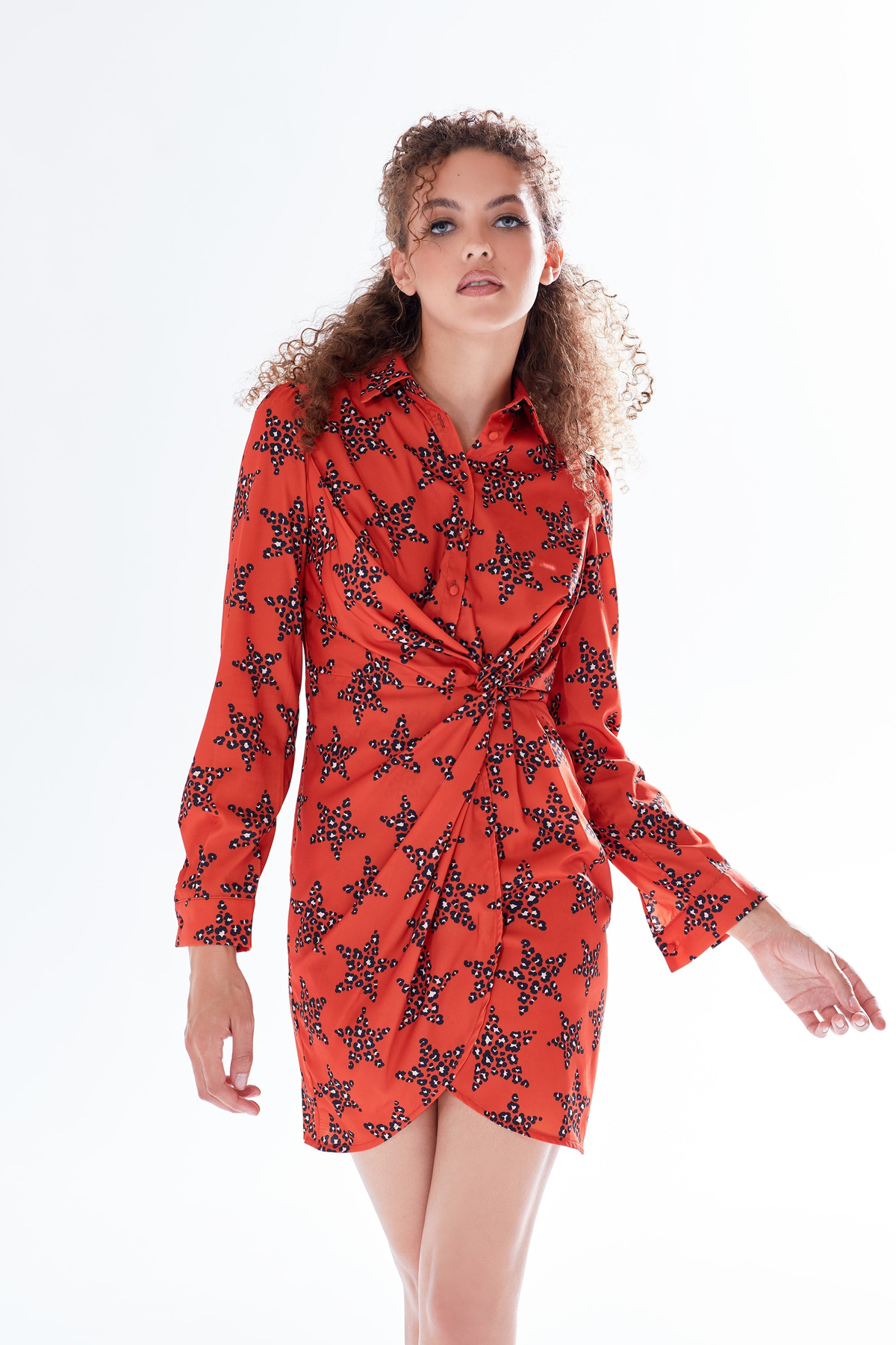 Leopard Star Print Mini Dress With Collar C11-LIQ21-250O
