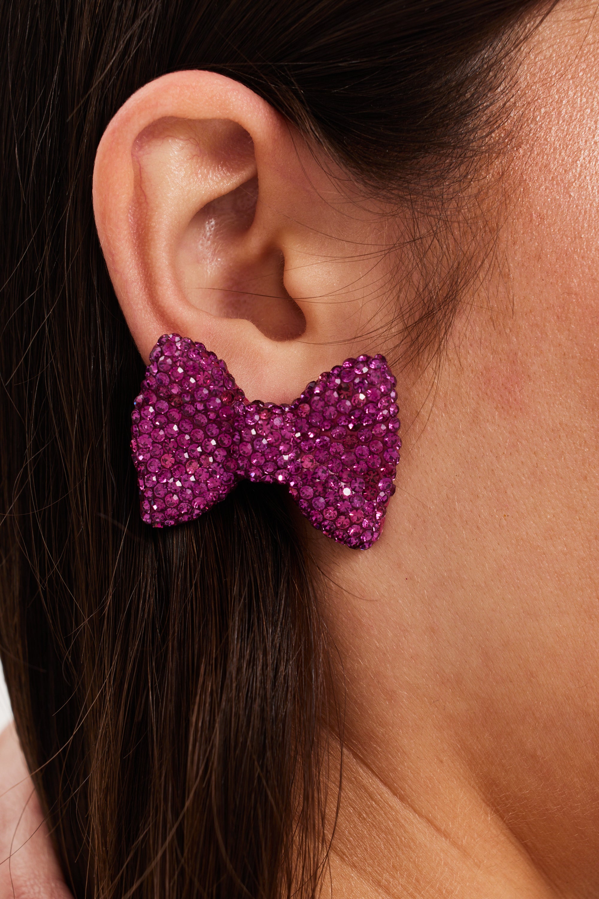 Diamonte Bow Stud Earrings In Pink SS24ER23
