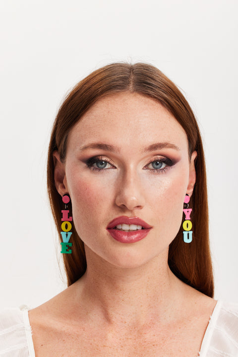 Love You Drop Style Earrings In Multi Colour by Liquorish