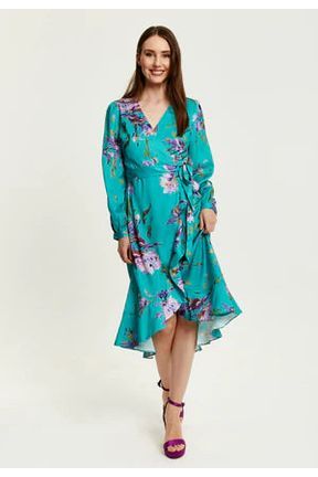 Green Floral Print Midi Wrap Dress 292-LIQ23SS097