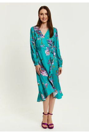 Green Floral Print Midi Wrap Dress 292-LIQ23SS097