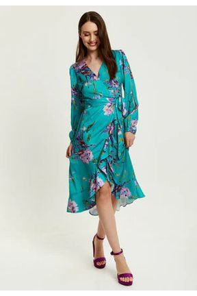 Green Floral Print Midi Wrap Dress 292-LIQ23SS097