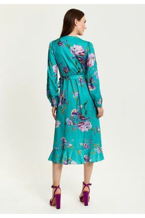 Green Floral Print Midi Wrap Dress 292-LIQ23SS097