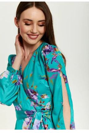 Green Floral Print Midi Wrap Dress 292-LIQ23SS097