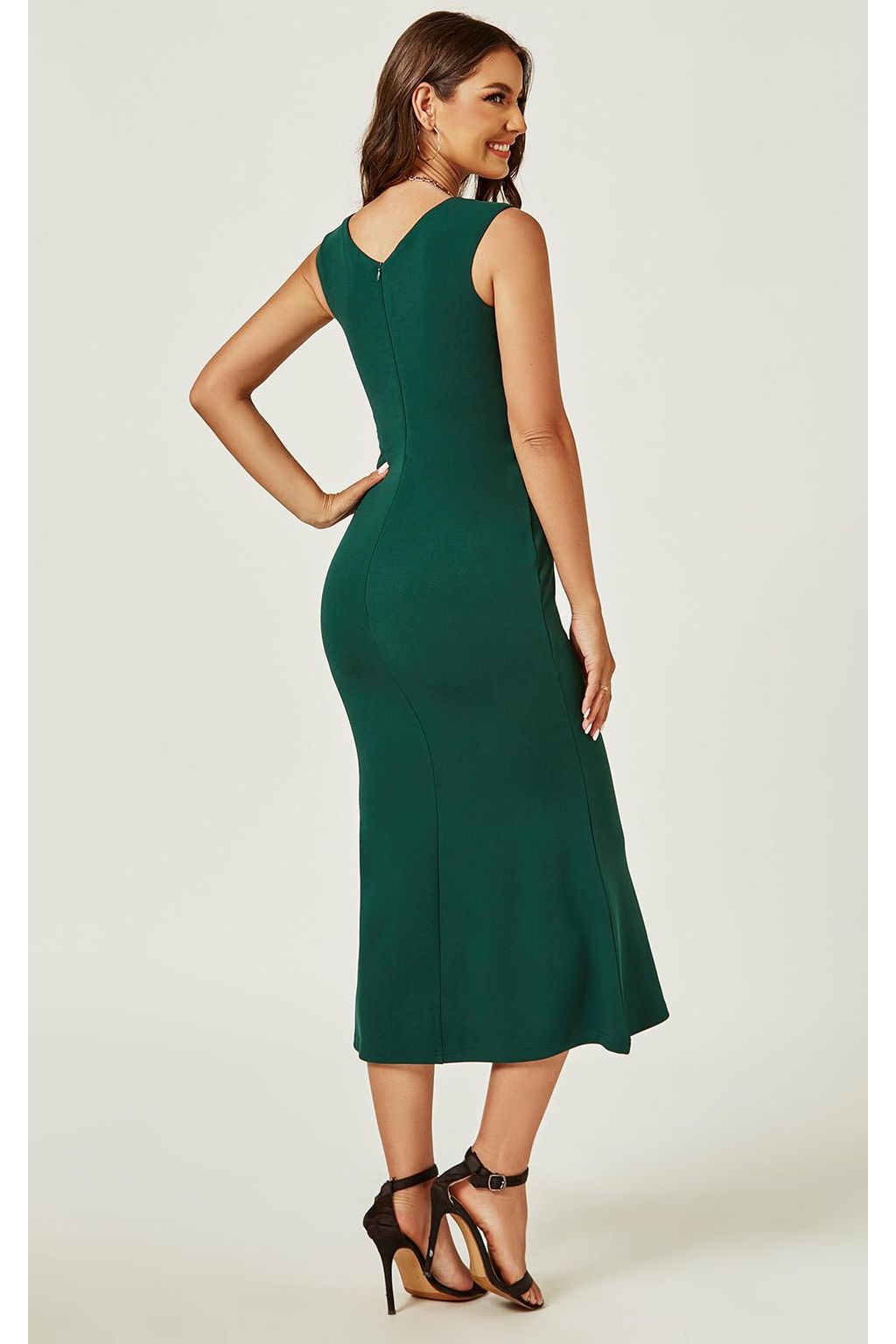 Bardot Pleated Midi Dress In Dark Green FS475-DarkGreen