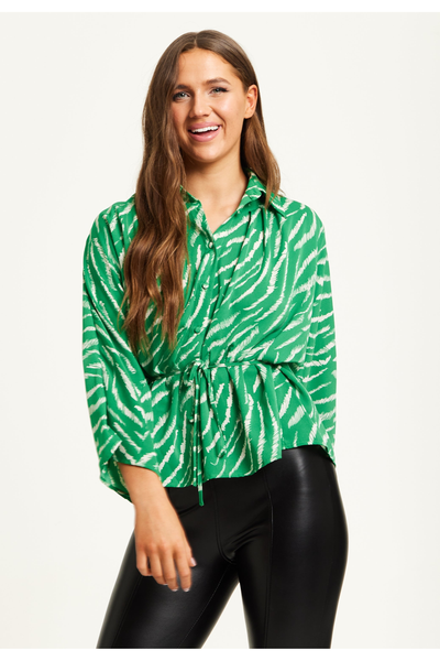 Green - Zebra Print Shirt With Long Sleeves And Tie Waist by Liquorish