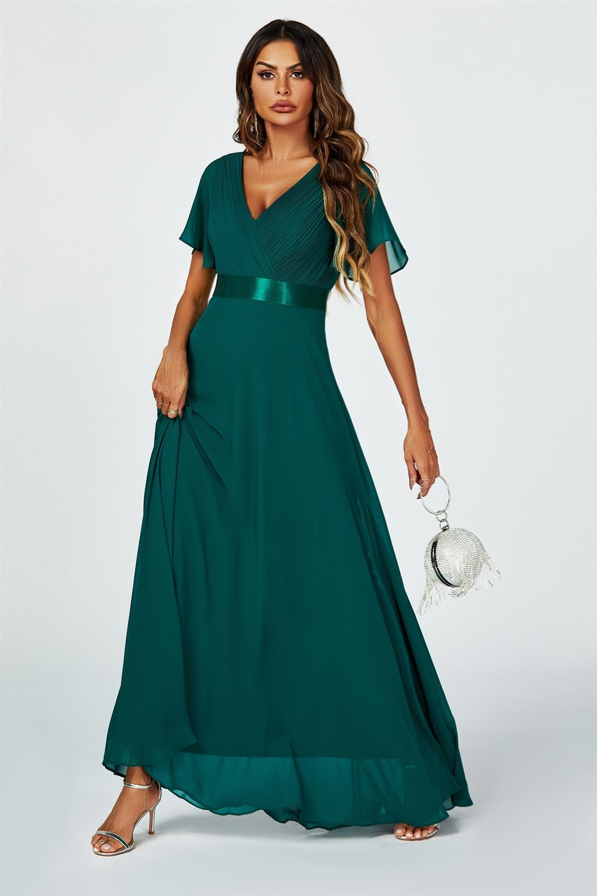 Angel Sleeves Empire Waist Bridesmaid Dress In Green FS634
