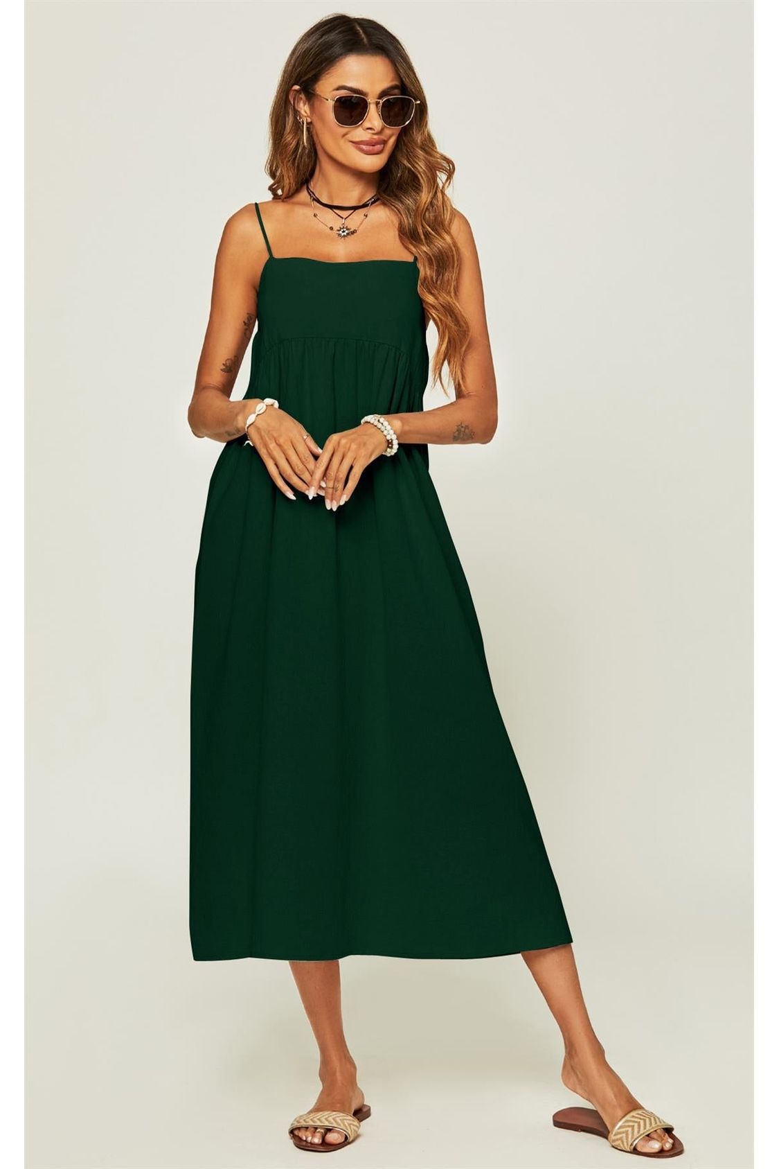 Slip Dress In Dark Green FS166