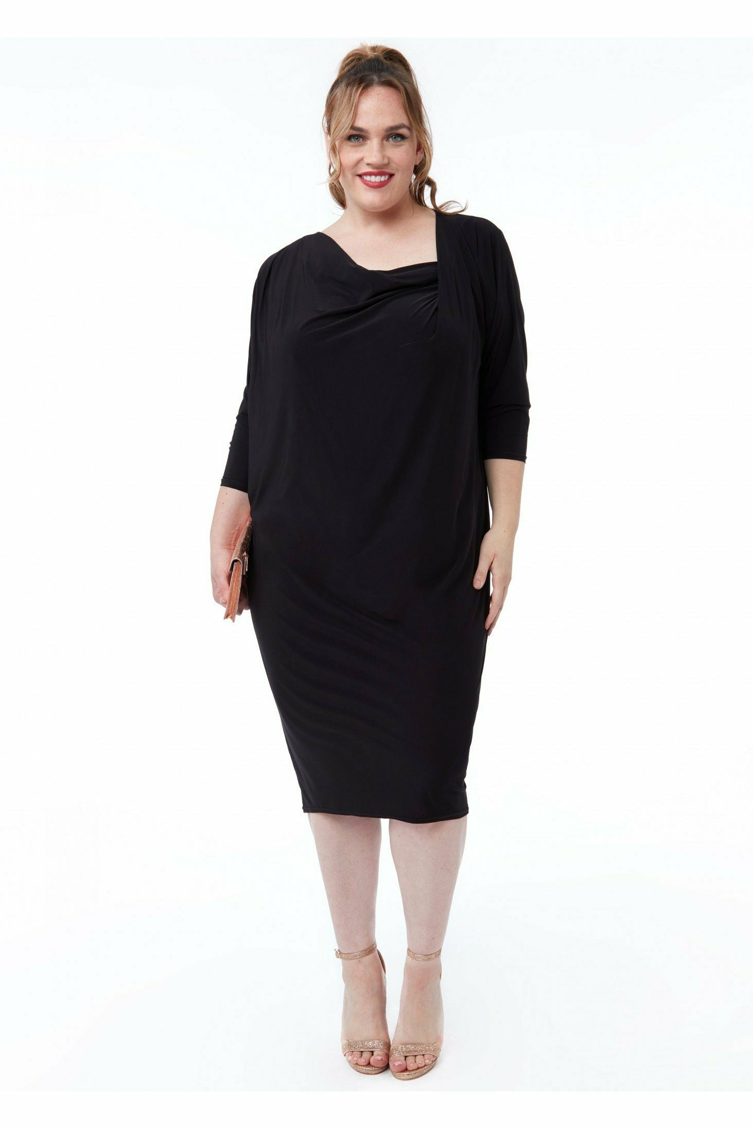 Loose Fit Midi Dress With Asymmetric Neck - Black DR3092
