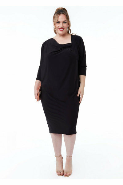 Black - Loose Fit Midi Dress With Asymmetric Neck - Black by Goddiva