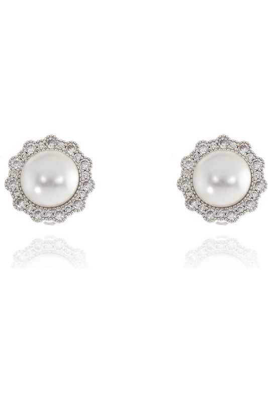 Florantine Pearl Clip On Earrings  Plated In Rhodium 411888R300