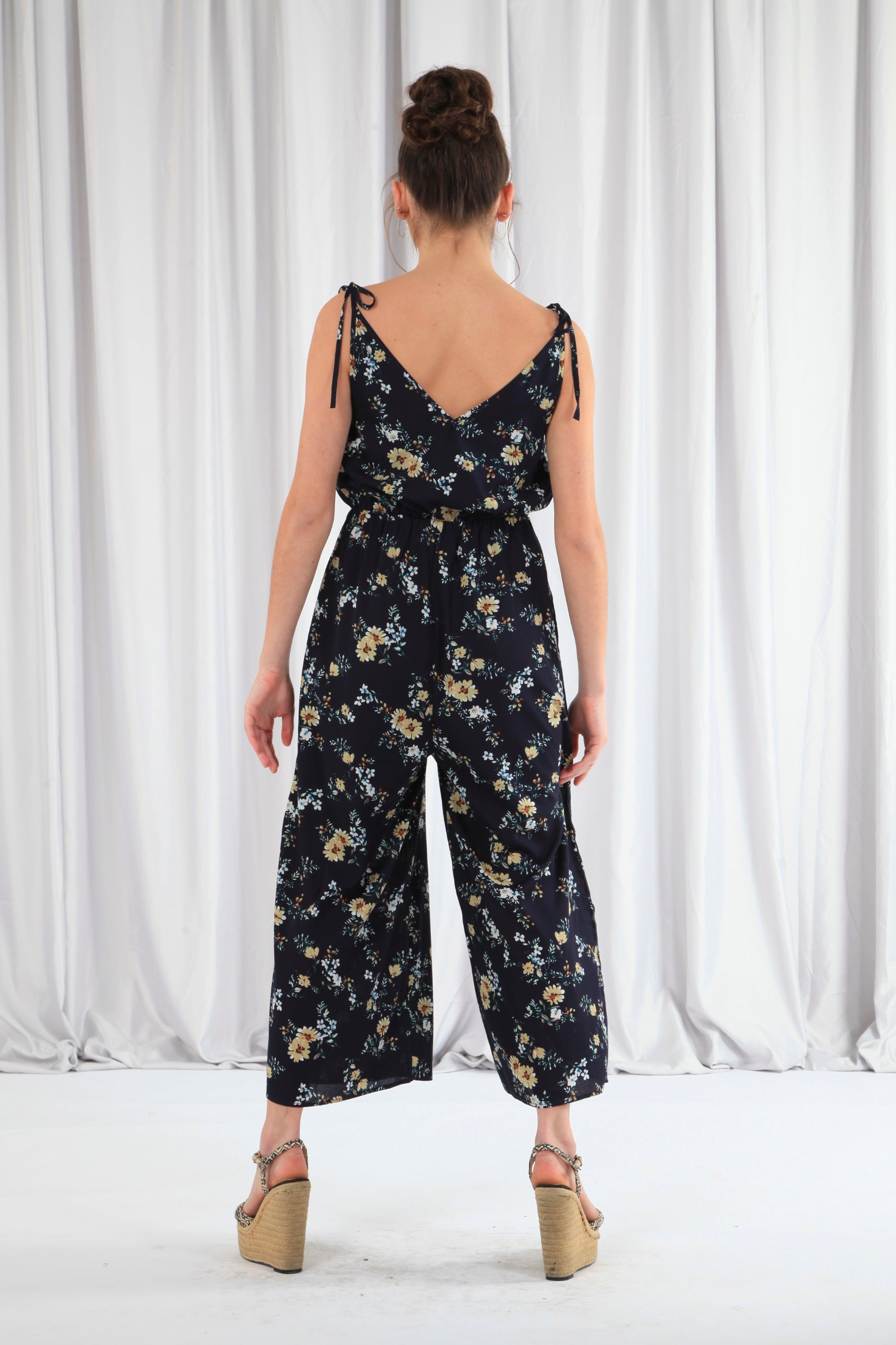 Navy Wide Leg Jumpsuit With Frill Front JU0000089