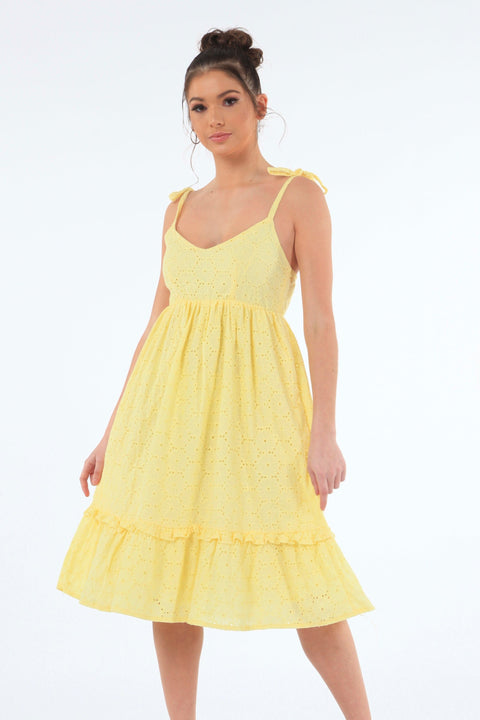 Yellow Tie Strap Broiderie Dress DR0000085