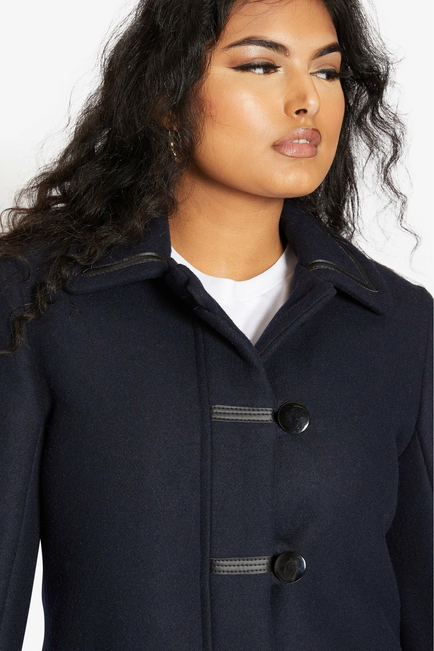 De La Creme Womens Wool Blend Contrast Trim Coat De La Creme