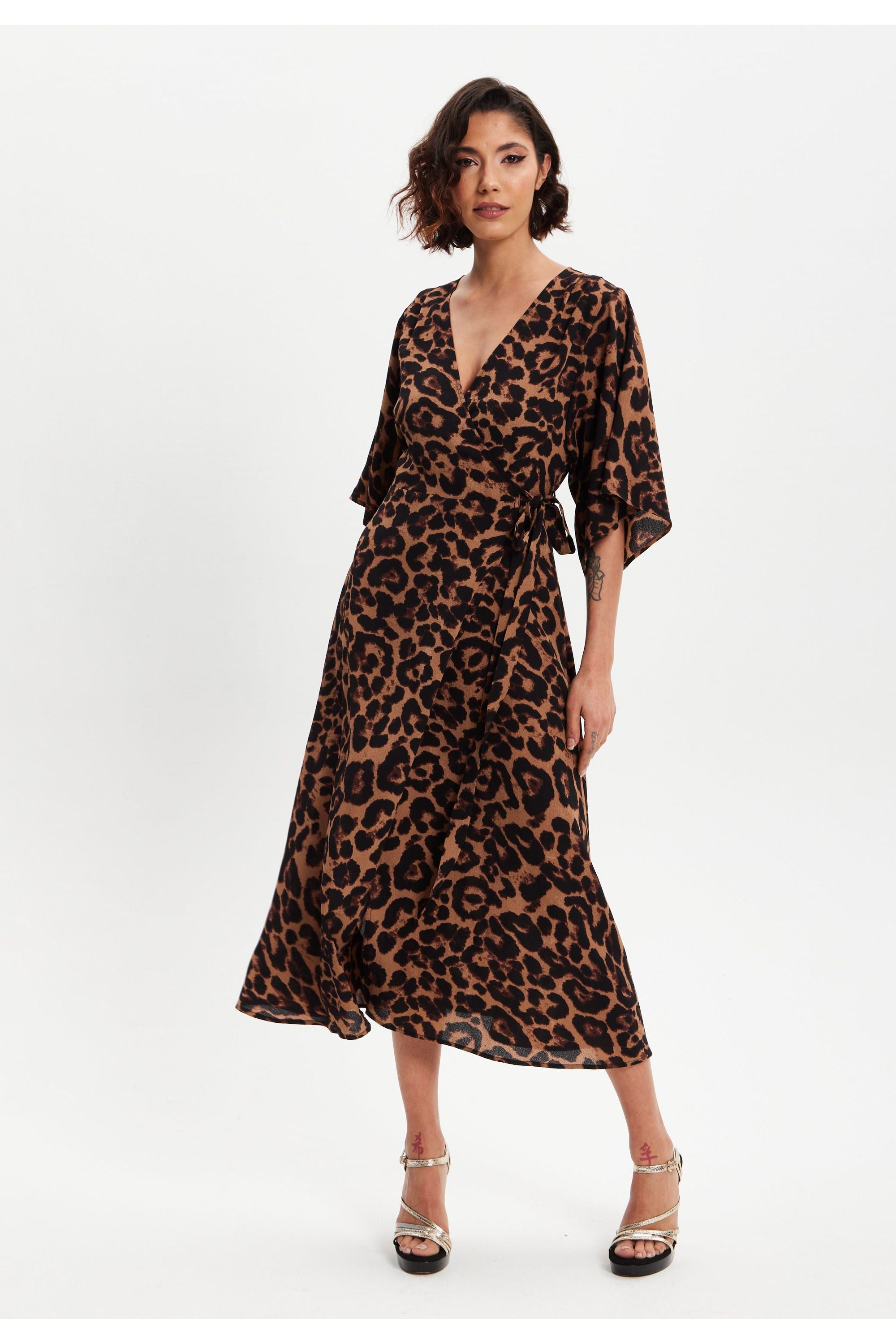 Leopard Midi Dress With Short Sleeves EH2065