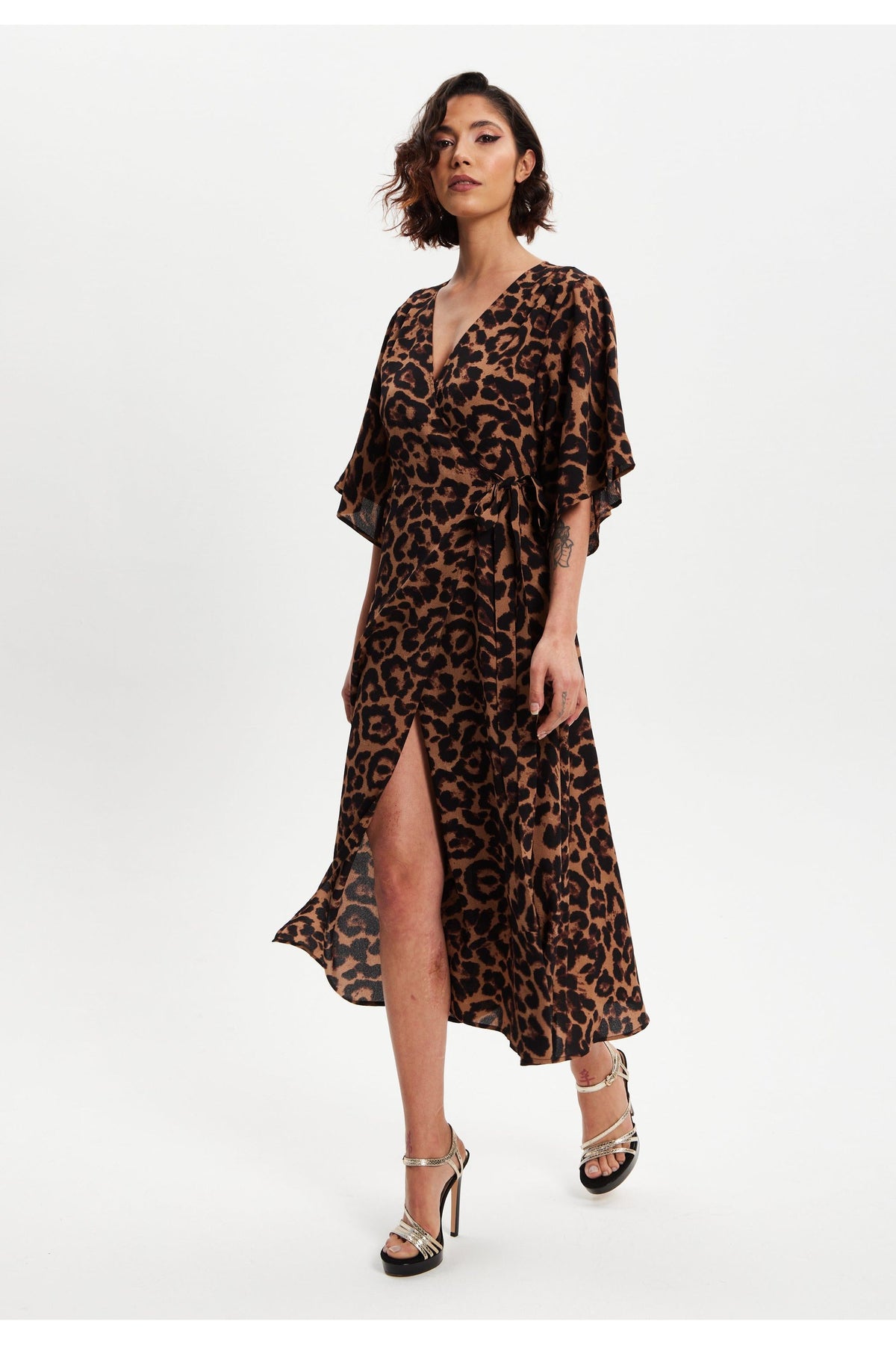 Leopard Midi Dress With Short Sleeves EH2065
