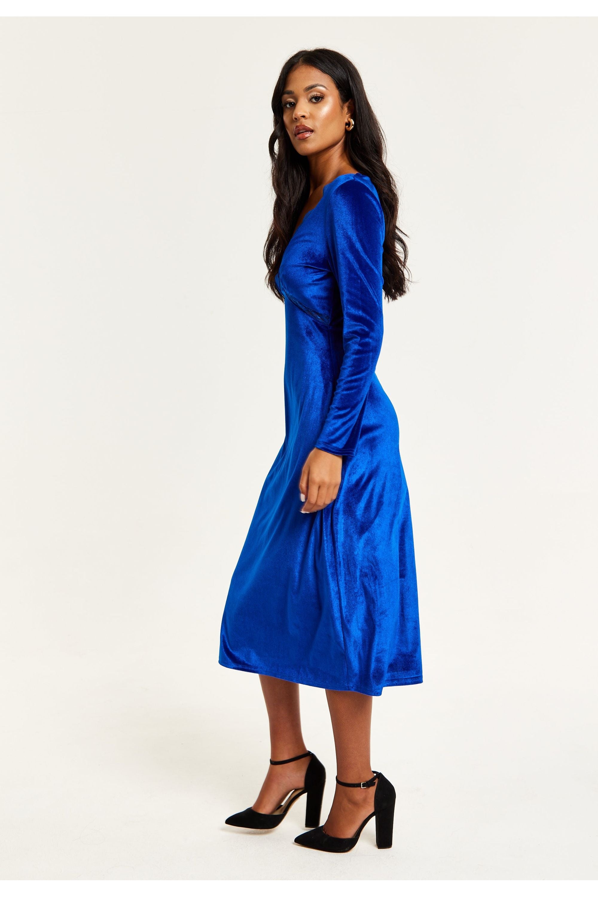 Princess Kate Middleton Design Elegant Vintage Velvet Long Sleeve Midi Dress  | eBay