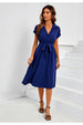 FS Collection Short Sleeve Shirt Midi Dress In Navy