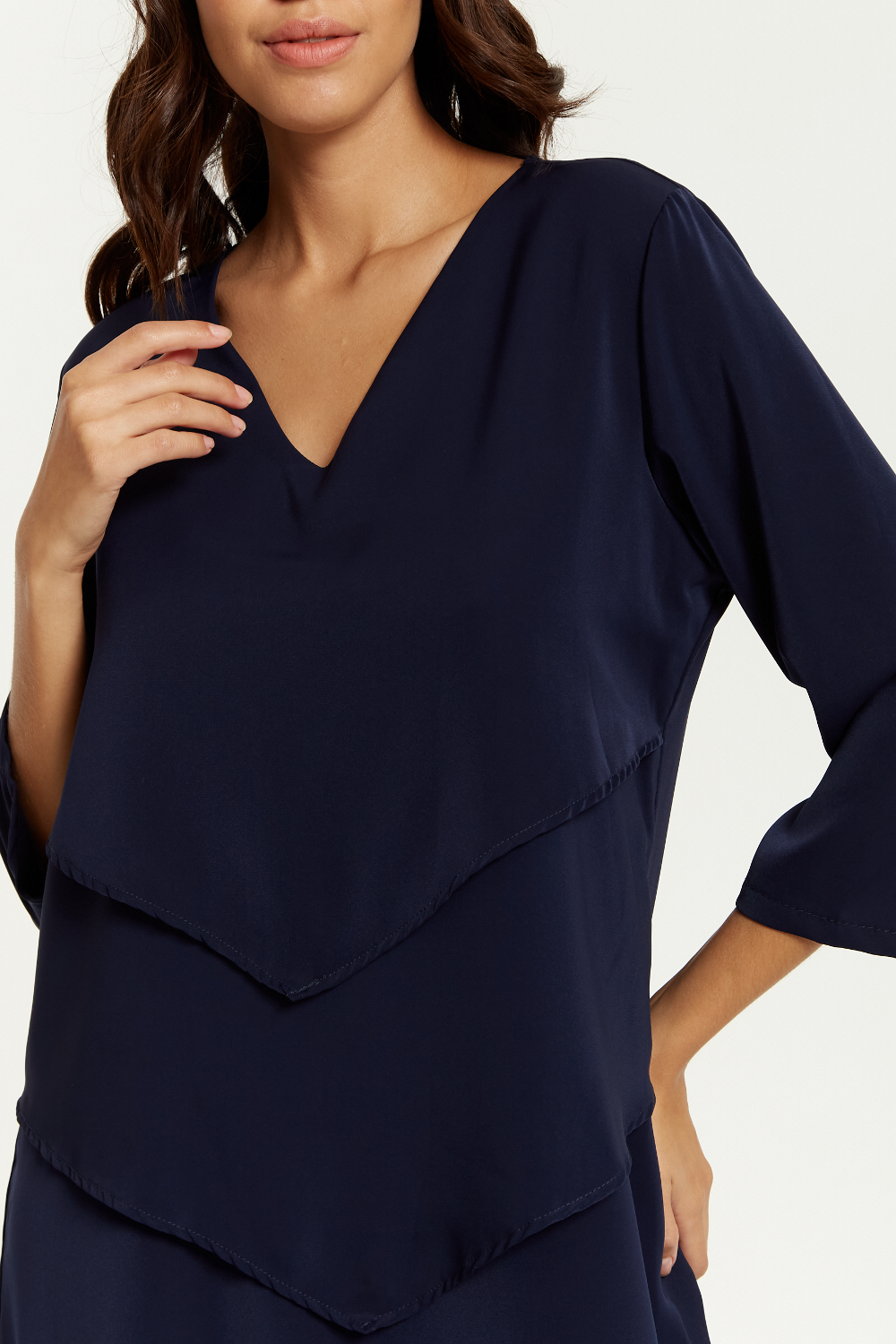 3/4 Sleeves V Neck Oversized Layered Tunic in Navy GLR FASHION NETWORKING