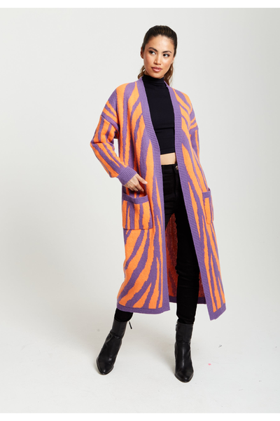 OrangePurple - Longline Cardigan In Orange And Purple by Liquorish