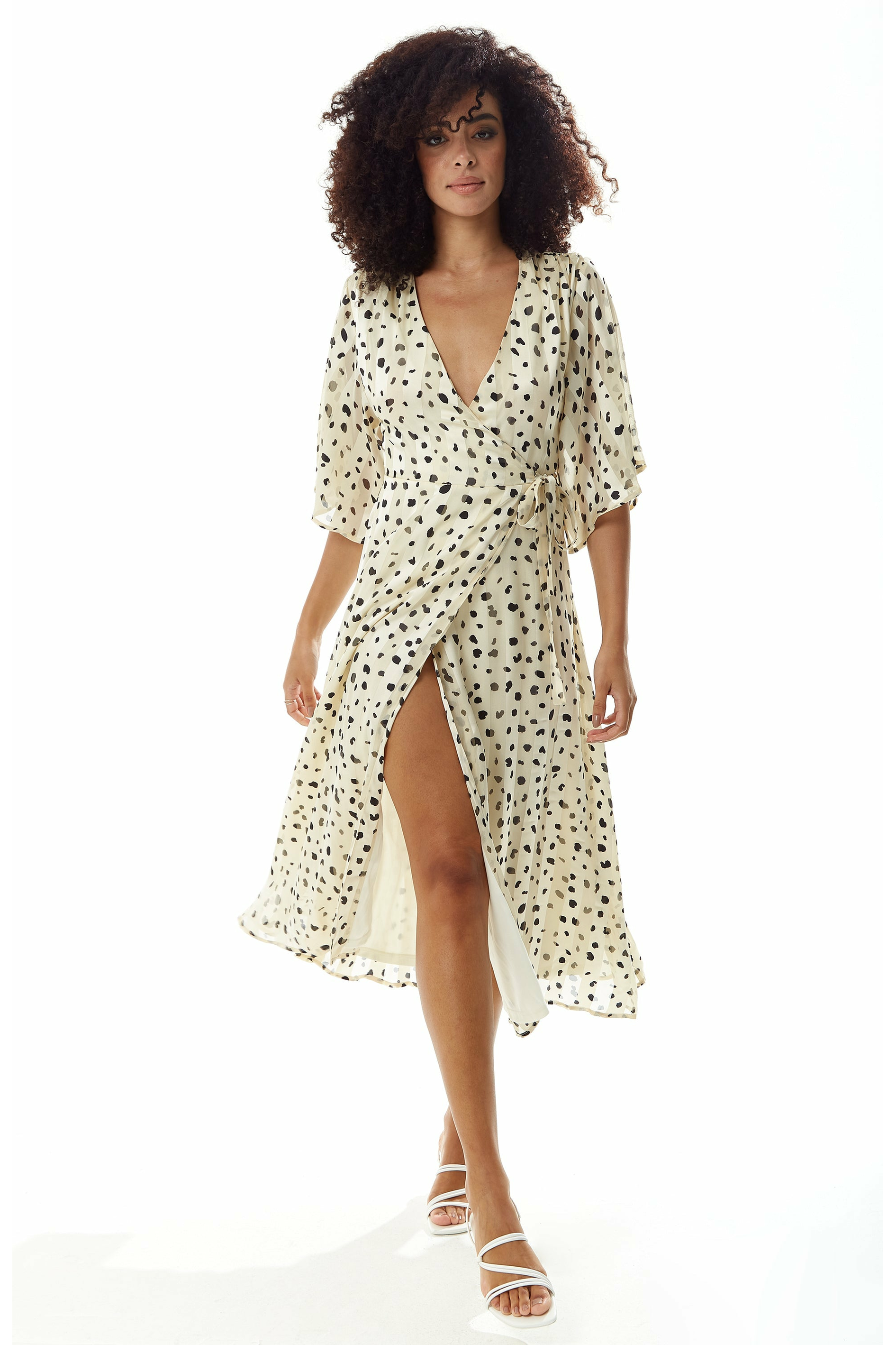 Animal Print Midi Wrap Dress In Cream B1-23-EH2391-CC