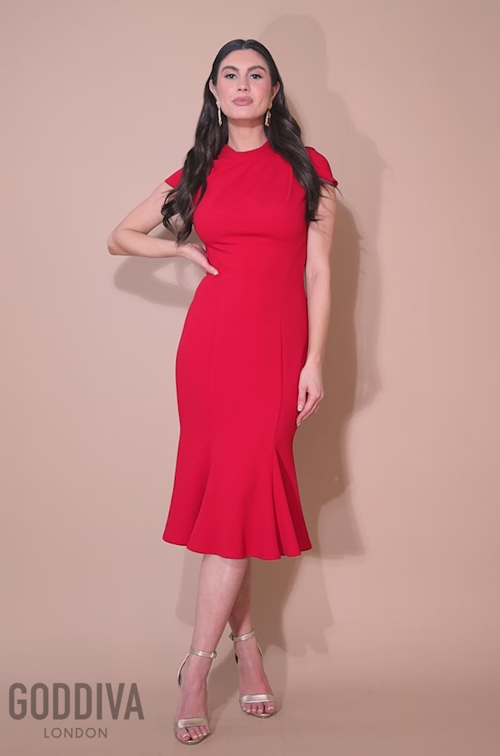 Pleated high neck midi sales dress