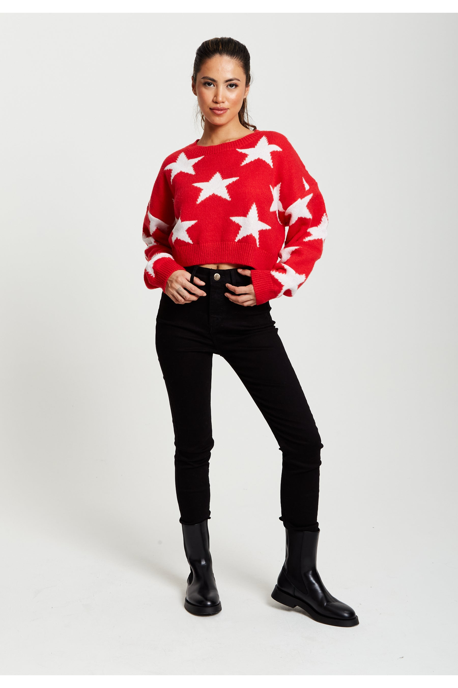 Star Pattern Jumper In Red D7-LIQKN-207