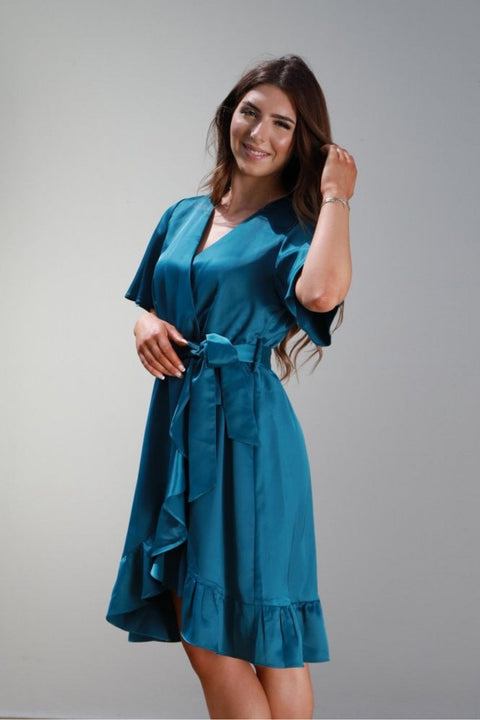 Frill Wrap Dress With Tea Sleeve DR0000268