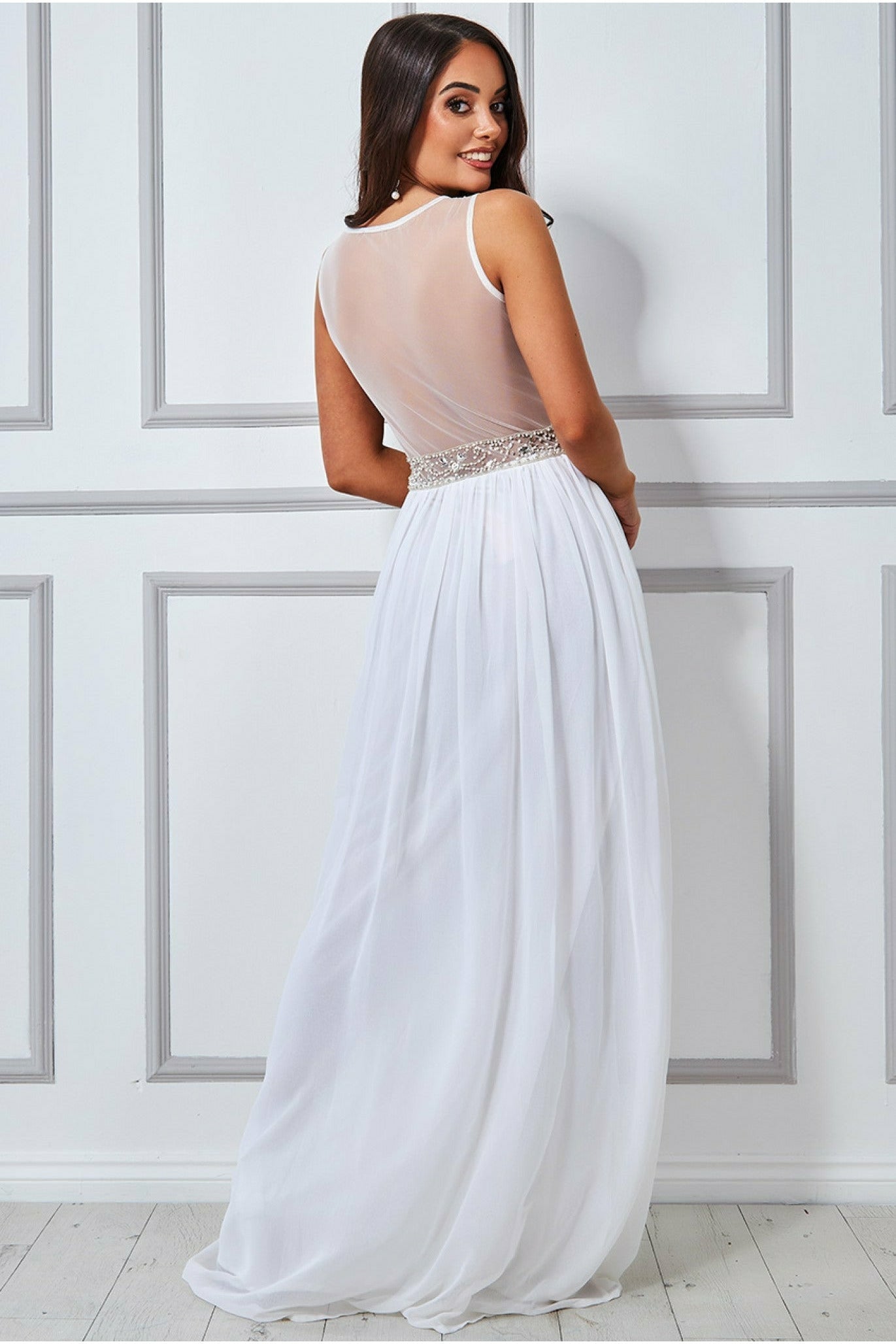 Embellished Chiffon Maxi Wedding Dress - Cream DR1207W