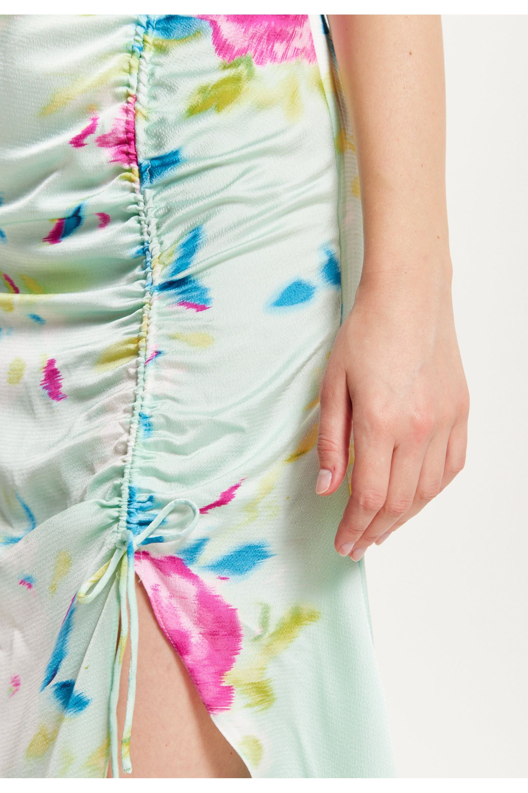 Midi Wrap Dress With Floral Print In Mint Green B6-89-LIQ22SS103
