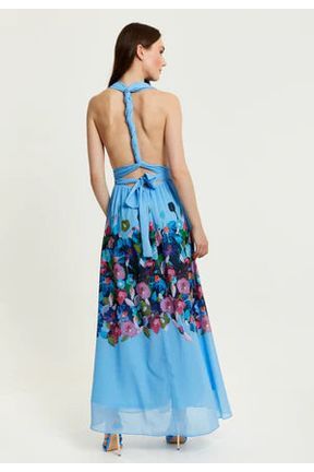 Floral Print Deep V Neck Multiway Maxi Dress In Blue 299-LIQ23SS178