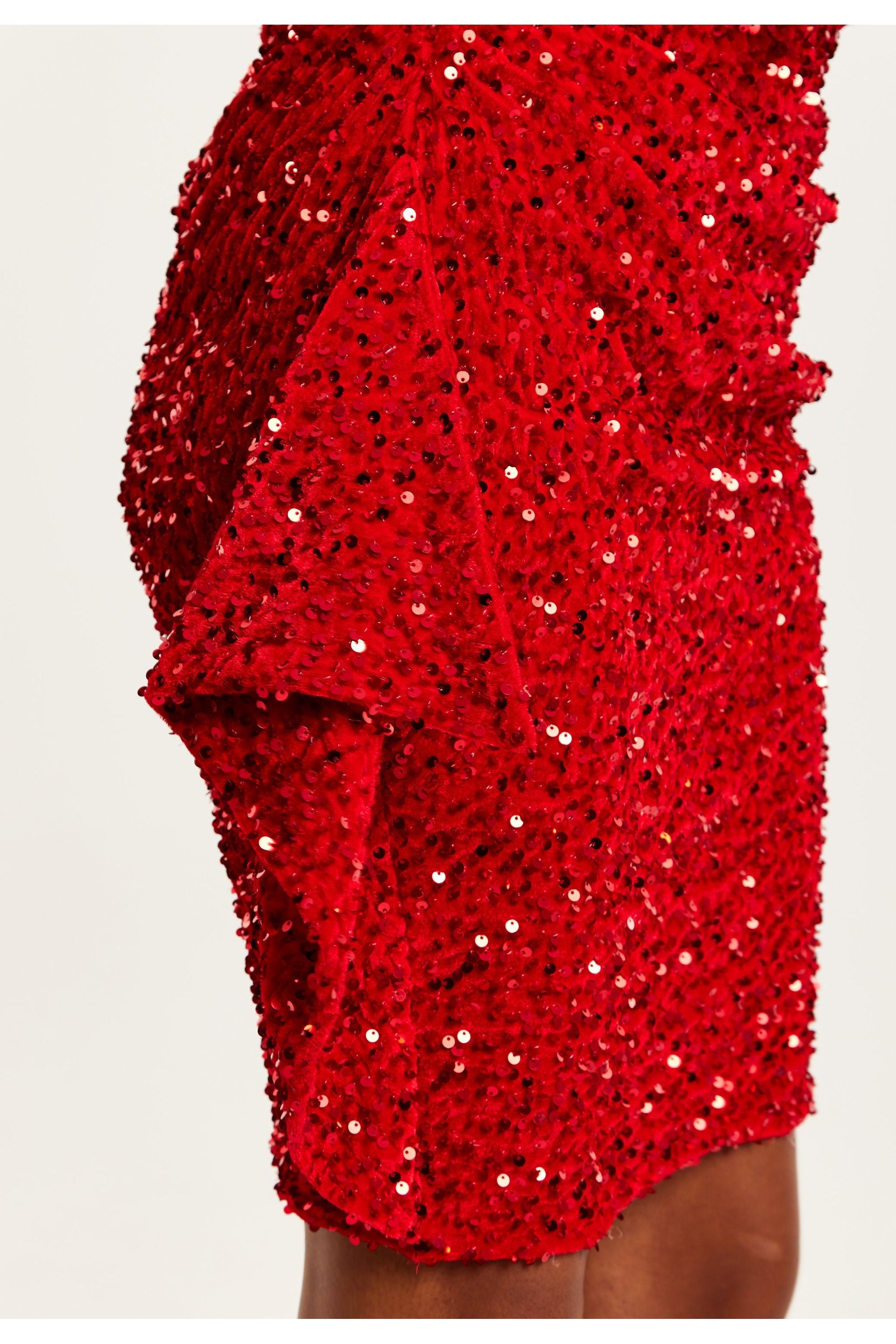 Red Sequin Velvet One Shoulder Mini Dress E0-LIQ23AW018