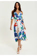 Liquorish Floral Print White Based Midi Wrap Dress With Long Sleeves