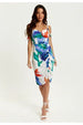 Liquorish Floral Print Ruched White Based Mini Dress