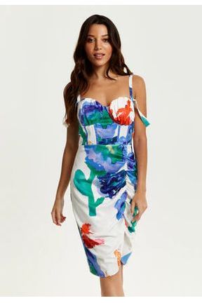 Floral Print Ruched White Based Mini Dress 277-LIQ23SS053