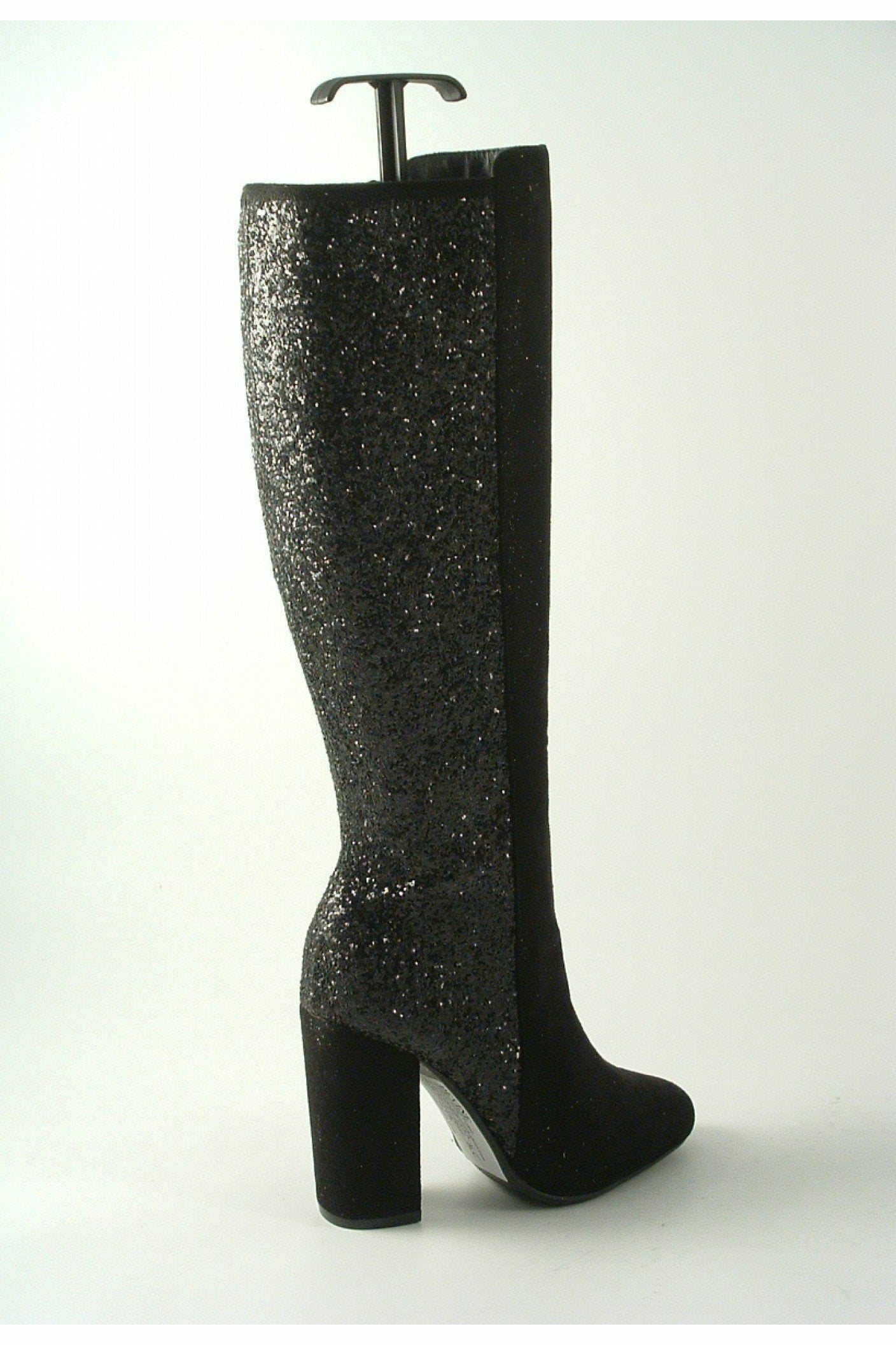 Tall Glitter Panel High Heeled Black Boots DivineKeisha1623