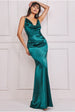 Goddiva Cowl Neck With Strappy Back Satin Maxi - Emerald