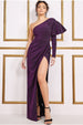 One Sleeve Frill Lurex Maxi Dress - Purple by Goddiva